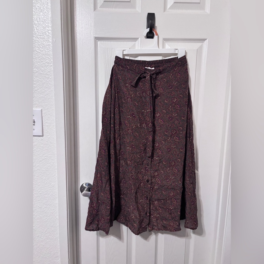Renew Vintage Brown A-Line Skirt with Floral Design